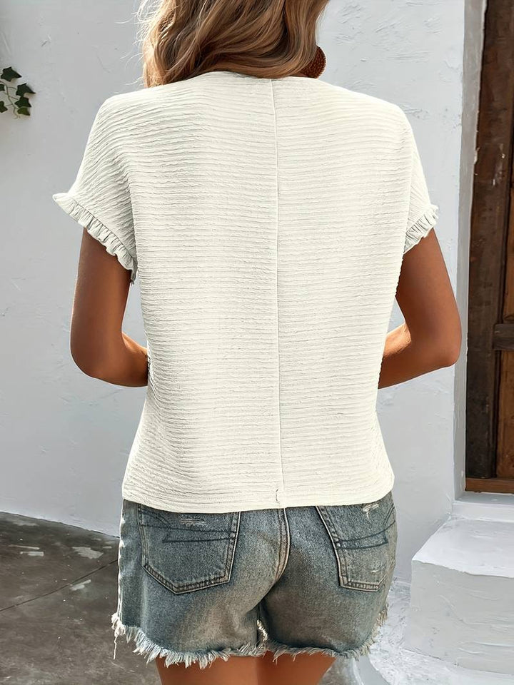 Women’s Casual T-Shirt With Crew Neck And Ruffle Short Sleeves