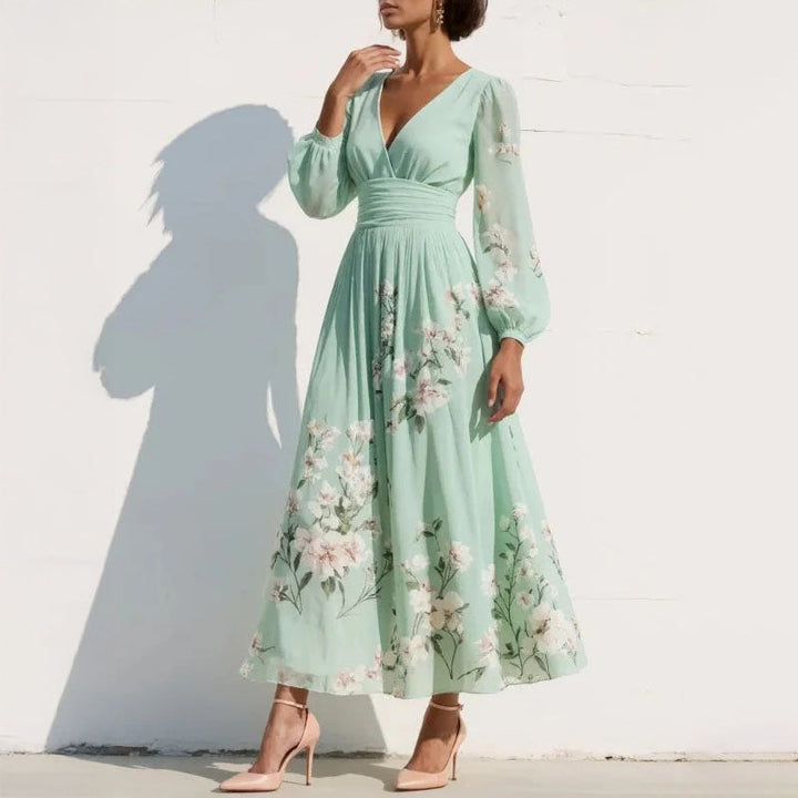 Alexis - Women's Floral V-Neck Pleated Midi Dress