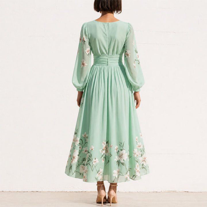 Alexis - Women's Floral V-Neck Pleated Midi Dress