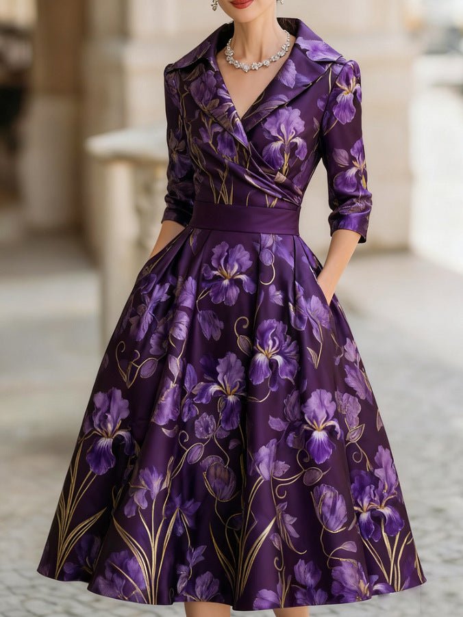 Elegant Midi Dress | Women's Dress with Floral Print & Structured Fit | Perfect for Wedding Guests and Formal Events