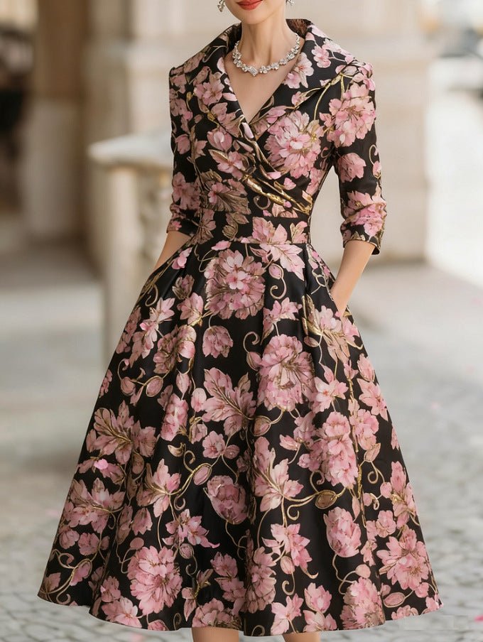 Elegant Midi Dress | Women's Dress with Floral Print & Structured Fit | Perfect for Wedding Guests and Formal Events