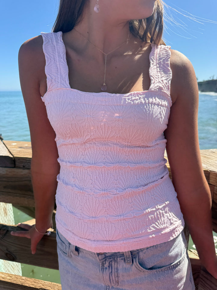 Lace Textured Square Tank Top | Fitted Stretch Seamless Camisole – Made in USA