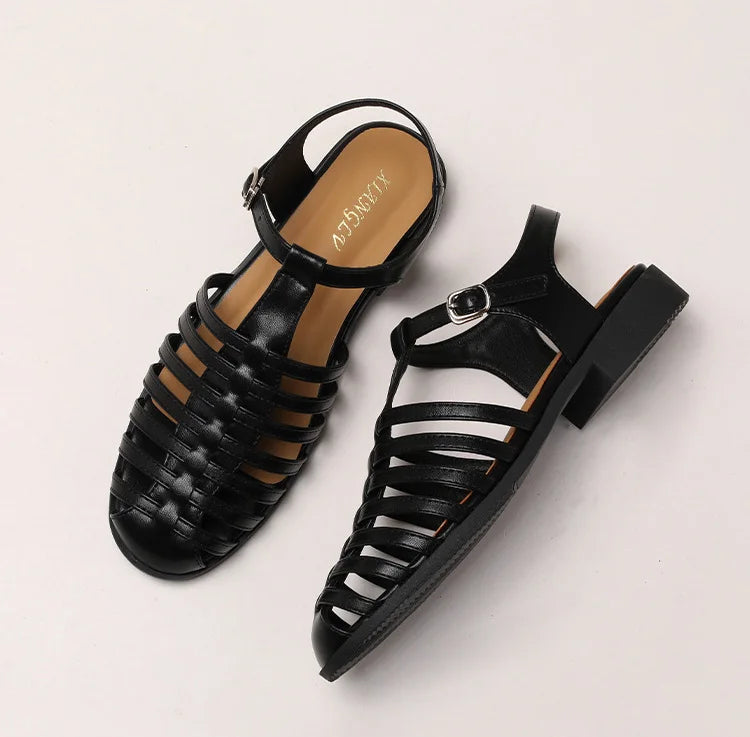 ZAROY Zomer Cross Strap Platte Sandalen Vrouwen Ronde Neus Enkel Gesp Holle Casual Romeinse Sandalia Zapatos De Mujer Mohamed