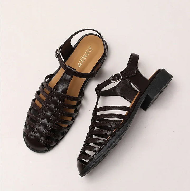 ZAROY Zomer Cross Strap Platte Sandalen Vrouwen Ronde Neus Enkel Gesp Holle Casual Romeinse Sandalia Zapatos De Mujer Mohamed