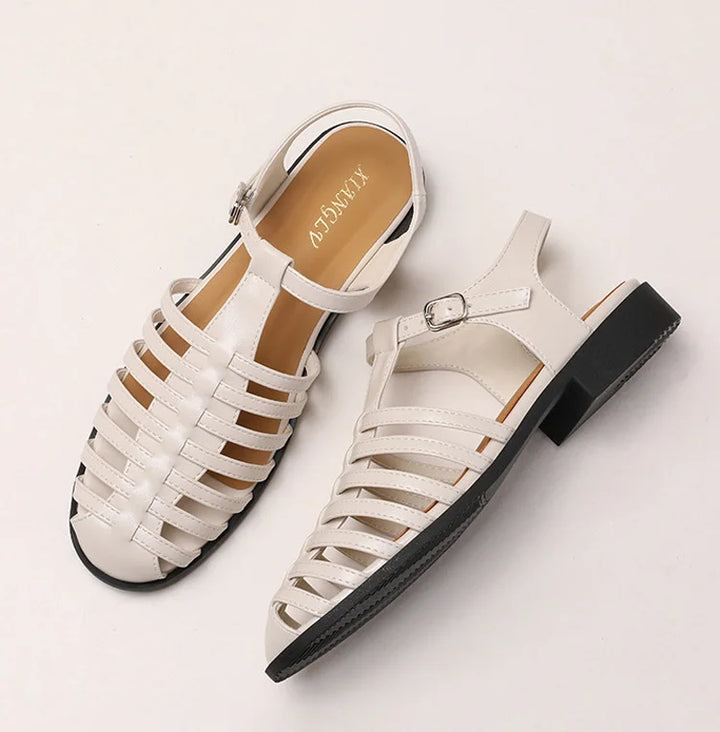 ZAROY Zomer Cross Strap Platte Sandalen Vrouwen Ronde Neus Enkel Gesp Holle Casual Romeinse Sandalia Zapatos De Mujer Mohamed