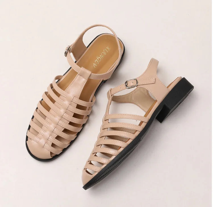 ZAROY Zomer Cross Strap Platte Sandalen Vrouwen Ronde Neus Enkel Gesp Holle Casual Romeinse Sandalia Zapatos De Mujer Mohamed
