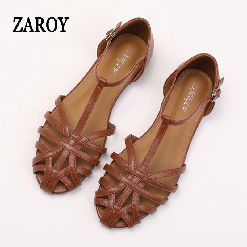 ZAROY Zomer Cross Strap Platte Sandalen Vrouwen Ronde Neus Enkel Gesp Holle Casual Romeinse Sandalia Zapatos De Mujer Mohamed