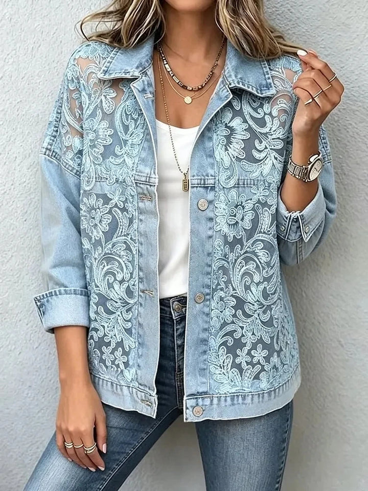 2026 Nieuwe Vrouwen Kant Gesplitst Denim Jas Losse Casual Revers Lange Mouw Single Breasted Korte Jas Mode Streetwear Bovenkleding