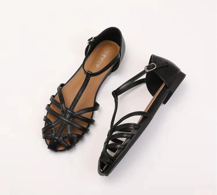 ZAROY Zomer Cross Strap Platte Sandalen Vrouwen Ronde Neus Enkel Gesp Holle Casual Romeinse Sandalia Zapatos De Mujer Mohamed
