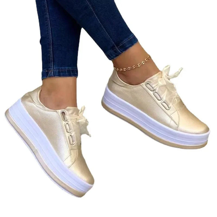New 2024 Sports Shoes Women Vulcanized Shoes Outdoor Platform Casual Shoes Female Leather Fashion Sneakers Woman Wedge Flats