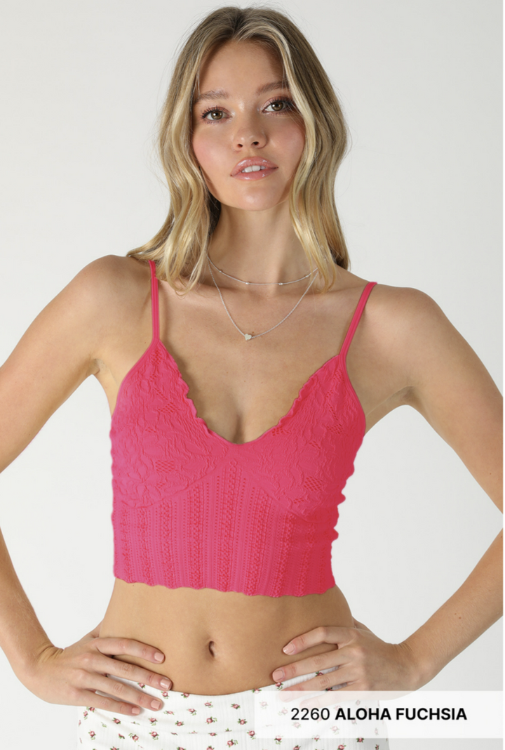 Seamless Lace Textured Bralette – Soft Stretchy One Size Fit