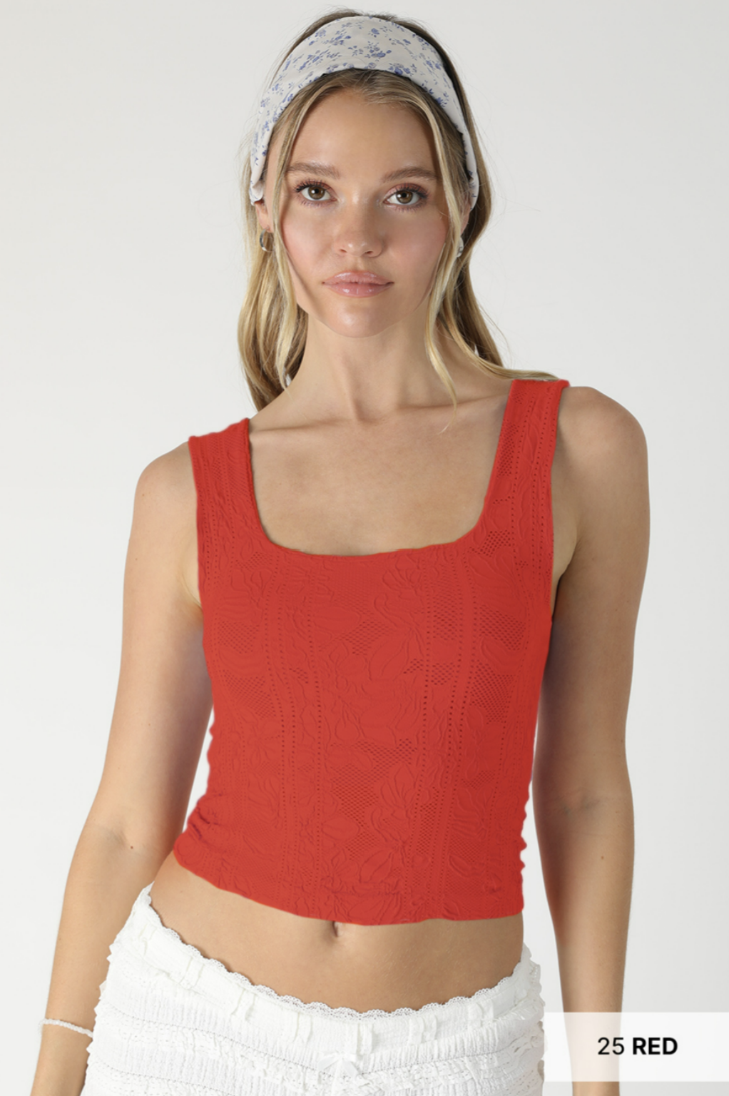 Double Lace Square Neck Crop Tank Top – Floral Lace Fitted Stretch Cami for Women