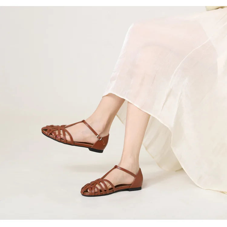 ZAROY Zomer Cross Strap Platte Sandalen Vrouwen Ronde Neus Enkel Gesp Holle Casual Romeinse Sandalia Zapatos De Mujer Mohamed