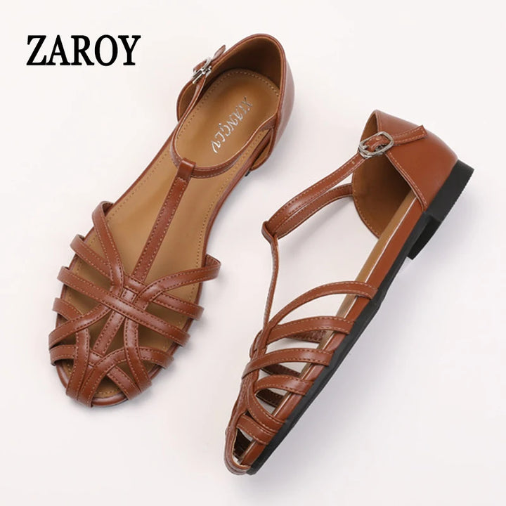 ZAROY Zomer Cross Strap Platte Sandalen Vrouwen Ronde Neus Enkel Gesp Holle Casual Romeinse Sandalia Zapatos De Mujer Mohamed