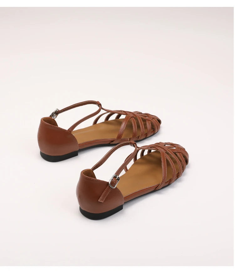 ZAROY Zomer Cross Strap Platte Sandalen Vrouwen Ronde Neus Enkel Gesp Holle Casual Romeinse Sandalia Zapatos De Mujer Mohamed