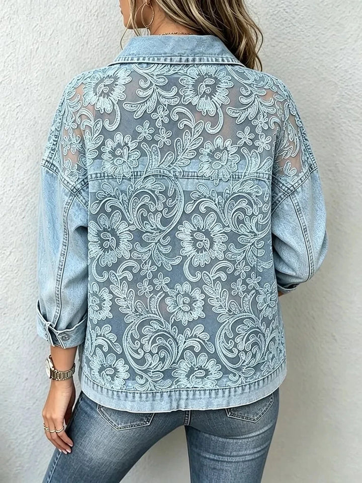 2026 Nieuwe Vrouwen Kant Gesplitst Denim Jas Losse Casual Revers Lange Mouw Single Breasted Korte Jas Mode Streetwear Bovenkleding