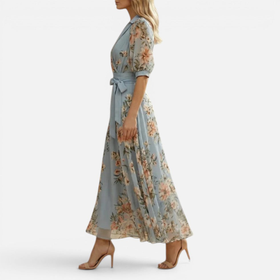 Floral Wrap Midi Dress With V Neck