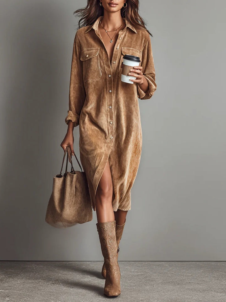 Corduroy Button Midi Dress