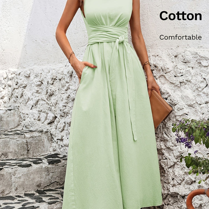 Effen kleur casual mouwloze jurk met strik