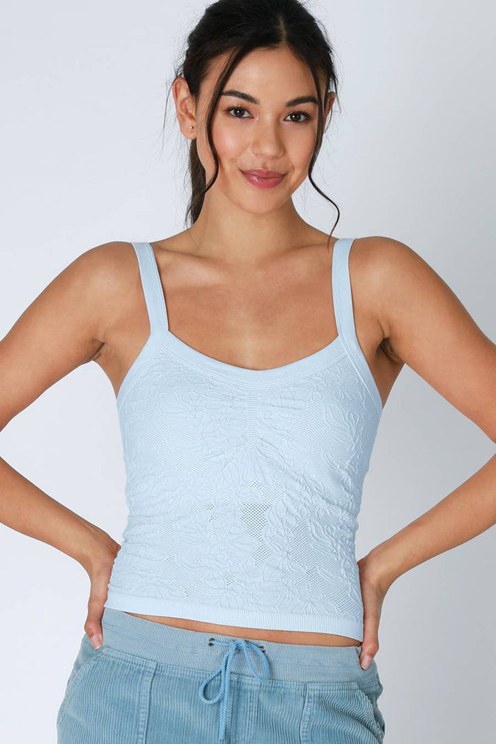 Lace V Neck Top | Women’s Feminine Knit Tank with Floral Detail