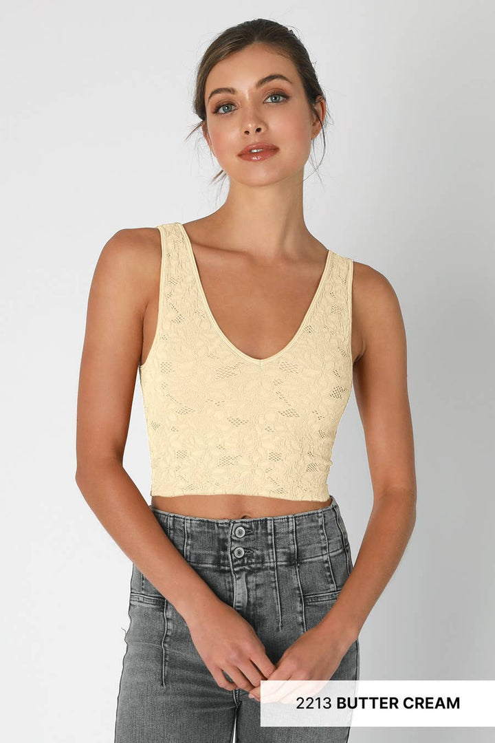 Delicate Lace V‑Neck Tank Top — Cropped, Feminine Staple