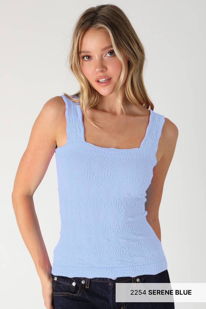 Lace Textured Square Tank Top | Fitted Stretch Seamless Camisole – Made in USA
