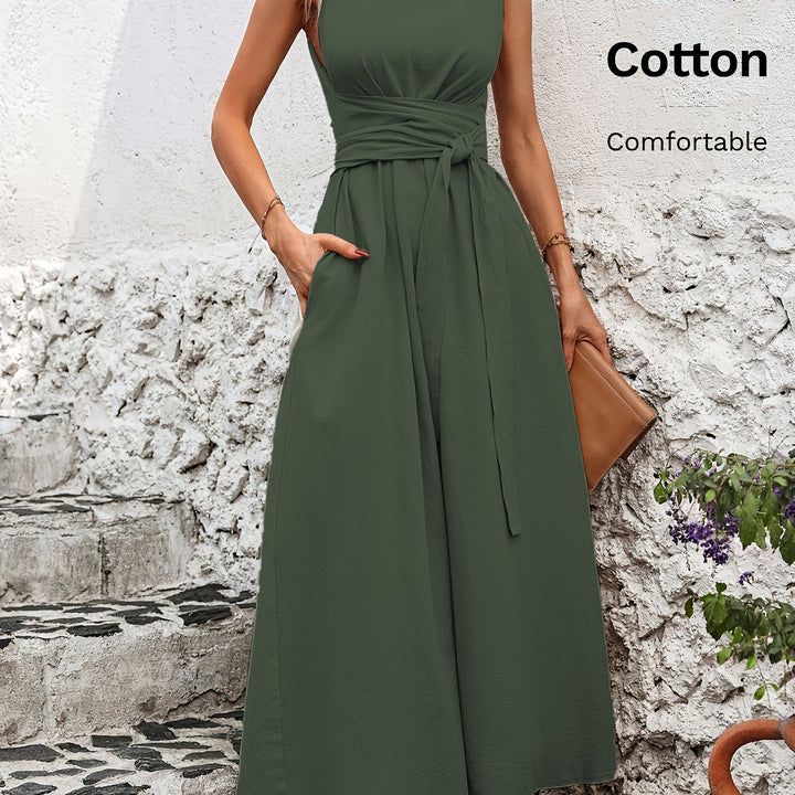 Effen kleur casual mouwloze jurk met strik