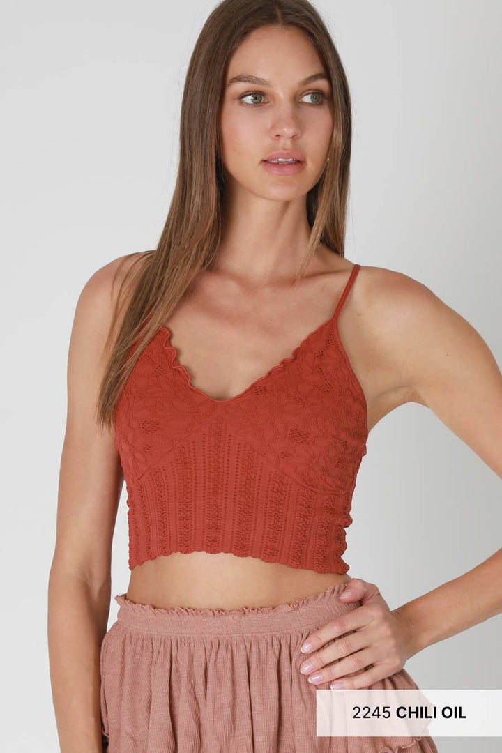 Seamless Lace Textured Bralette – Soft Stretchy One Size Fit