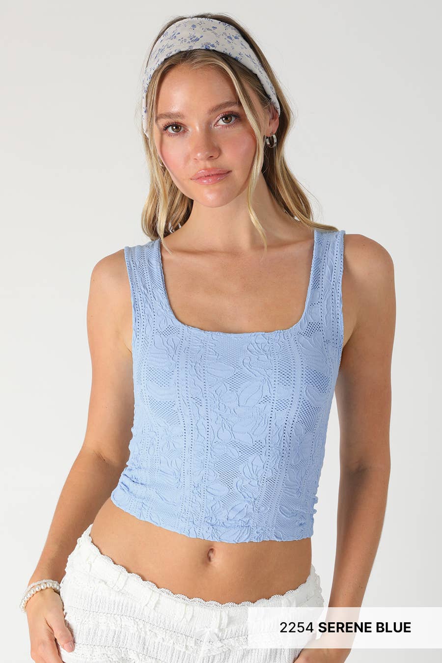 Double Lace Square Neck Crop Tank Top – Floral Lace Fitted Stretch Cami for Women