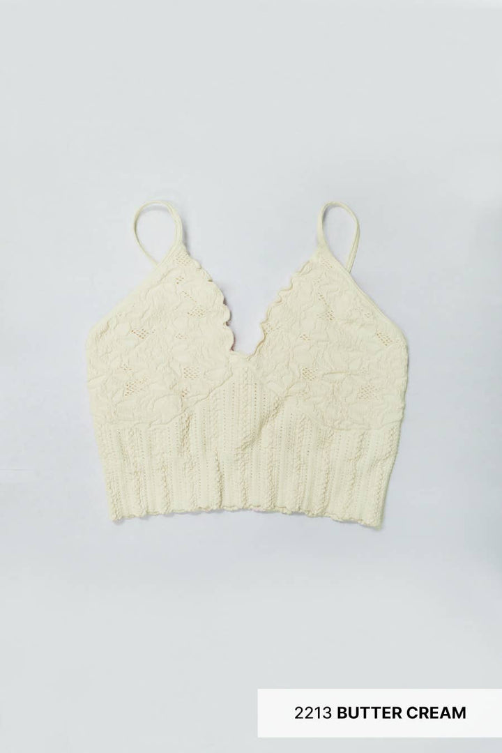Seamless Lace Textured Bralette – Soft Stretchy One Size Fit