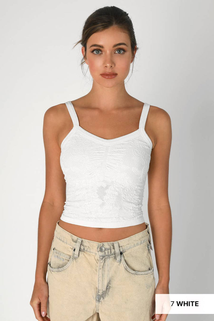 Lace V Neck Top | Women’s Feminine Knit Tank with Floral Detail