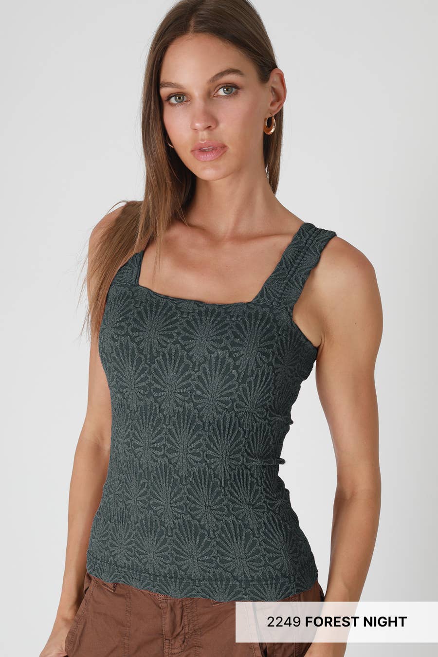 Lace Textured Square Tank Top | Fitted Stretch Seamless Camisole – Made in USA