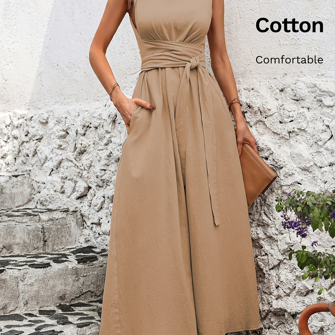 Effen kleur casual mouwloze jurk met strik