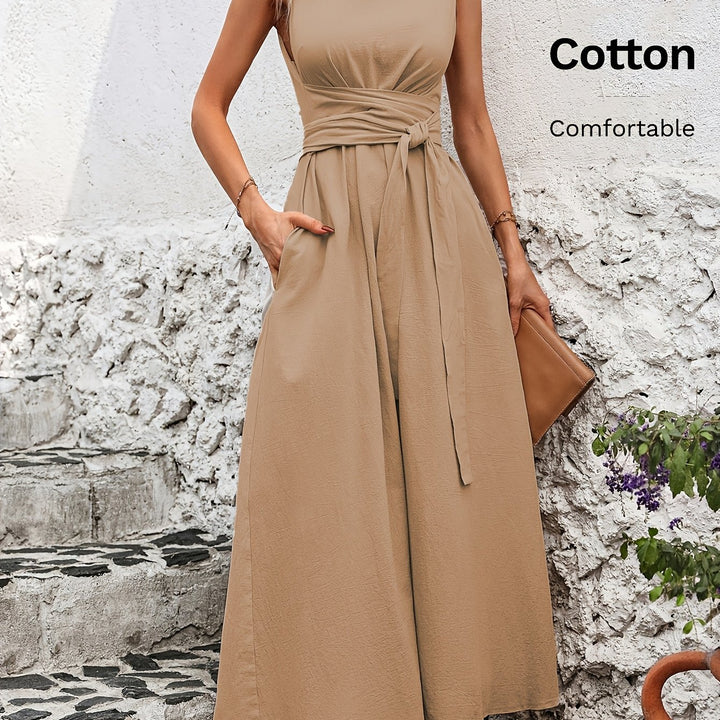 Effen kleur casual mouwloze jurk met strik