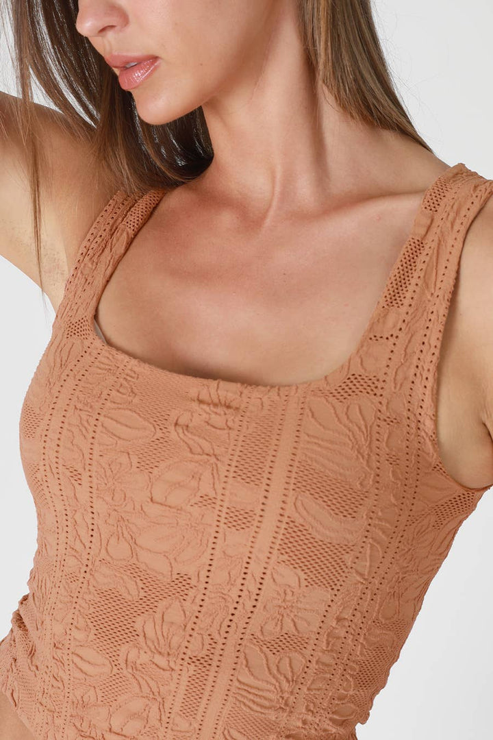 Double Lace Square Neck Crop Tank Top – Floral Lace Fitted Stretch Cami for Women