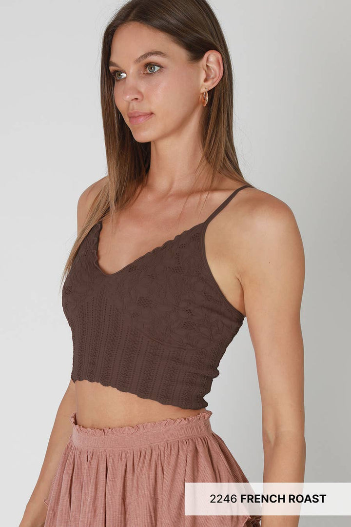 Seamless Lace Textured Bralette – Soft Stretchy One Size Fit