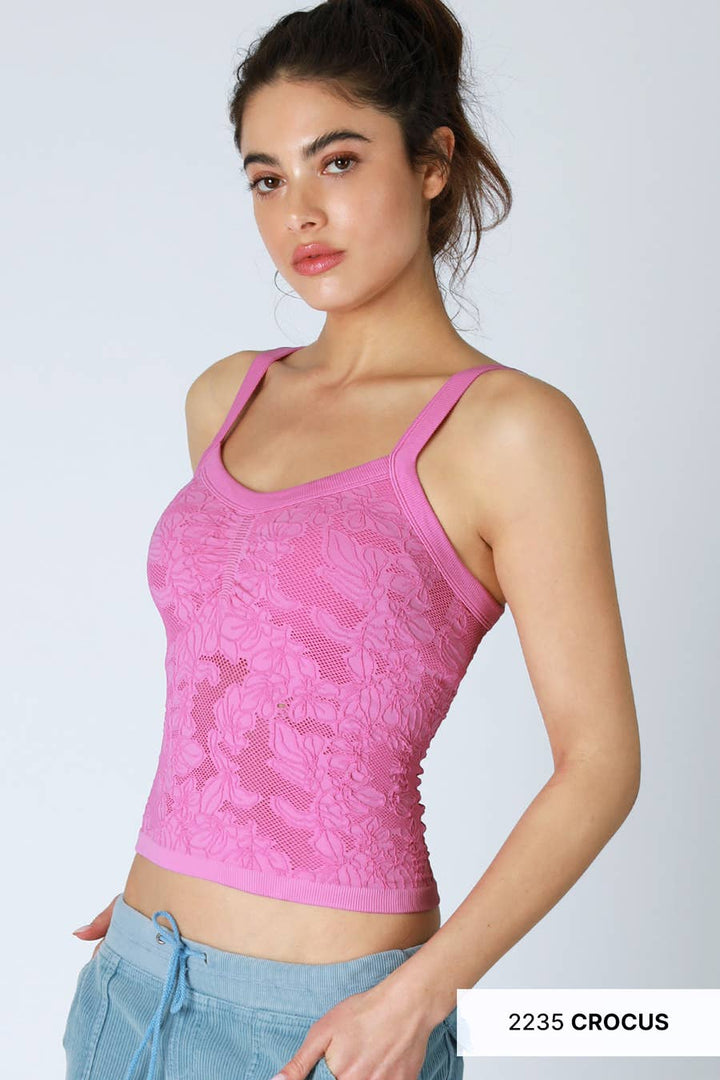 Lace V Neck Top | Women’s Feminine Knit Tank with Floral Detail