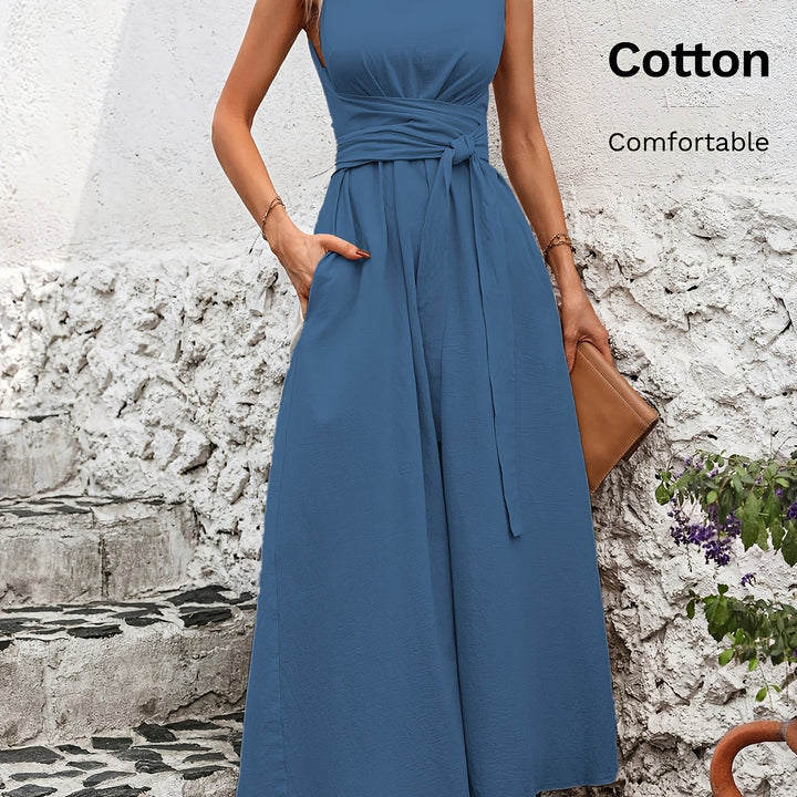 Effen kleur casual mouwloze jurk met strik