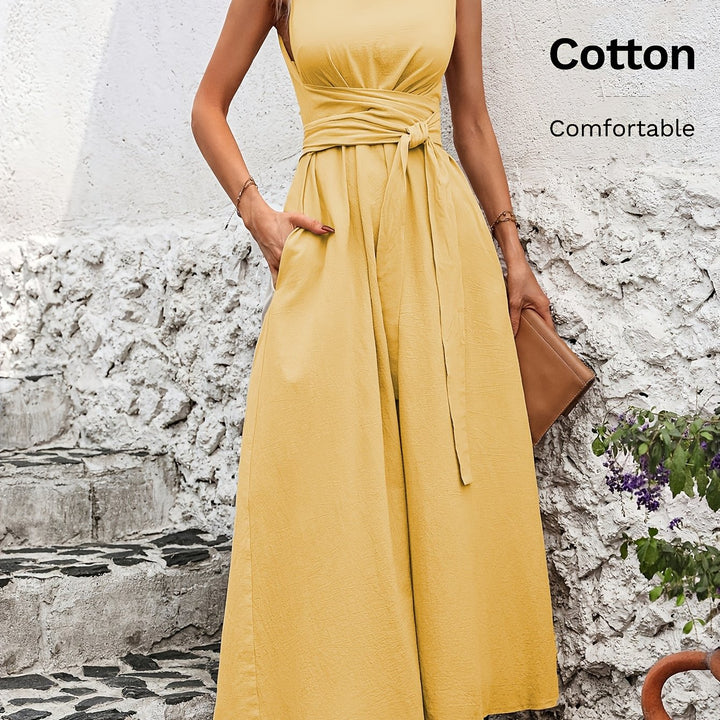 Effen kleur casual mouwloze jurk met strik