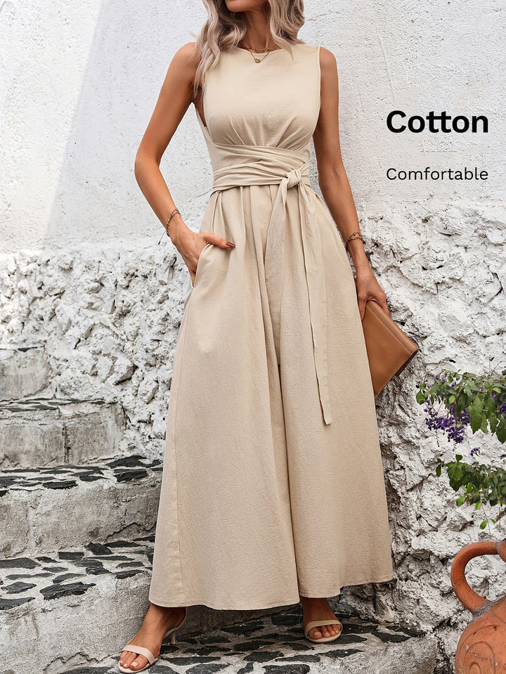 Effen kleur casual mouwloze jurk met strik