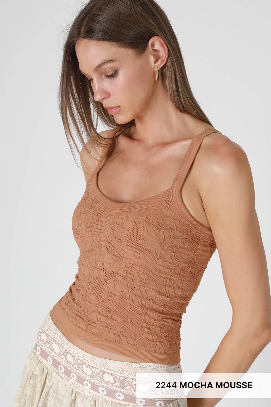Lace V Neck Top | Women’s Feminine Knit Tank with Floral Detail