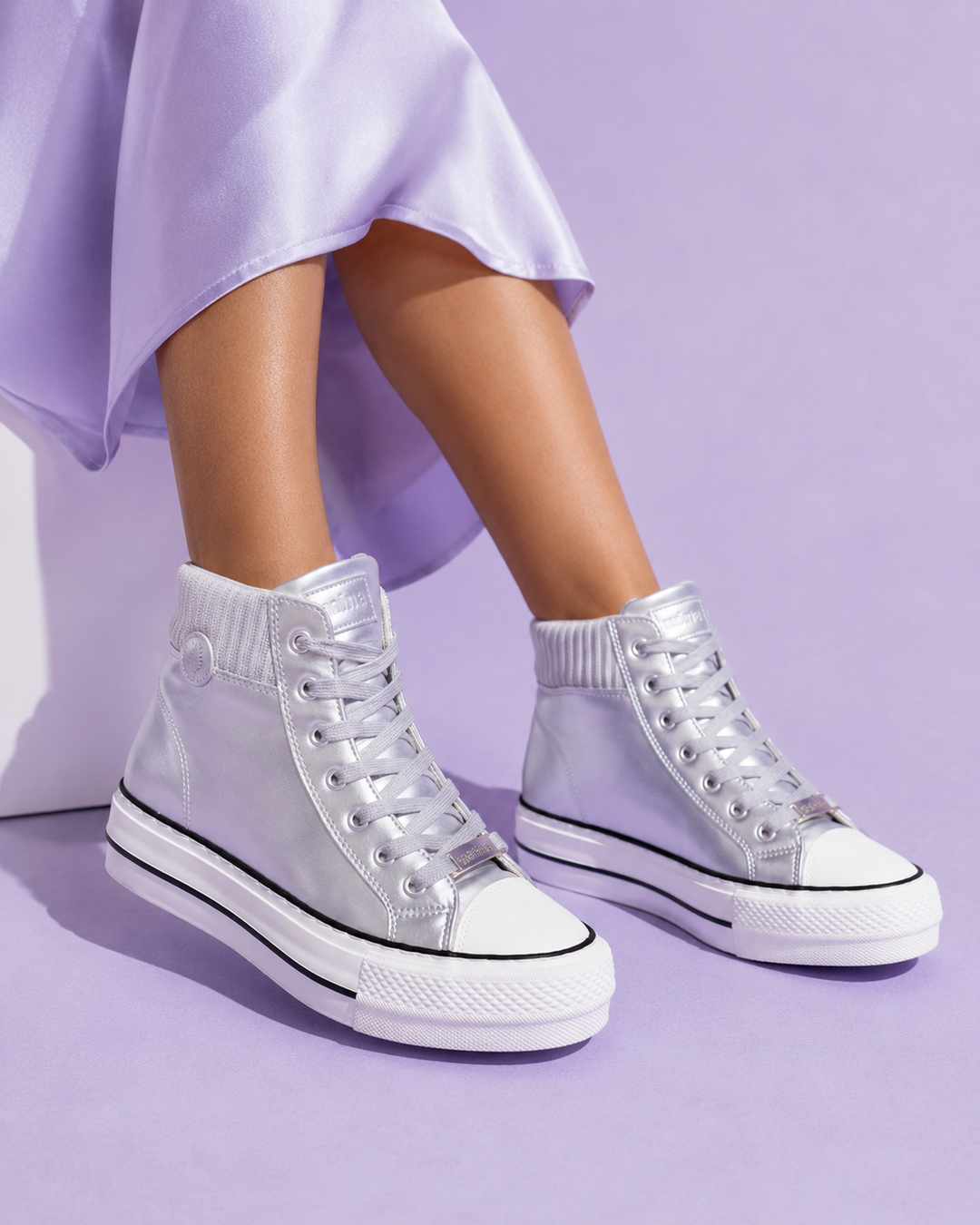 Kinsley metallic silver high top platform sneakers