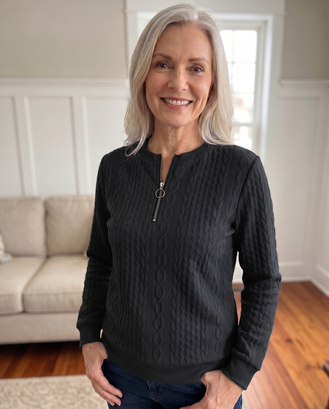 Textured Zipper Sweatshirt – Stylish & Comfy