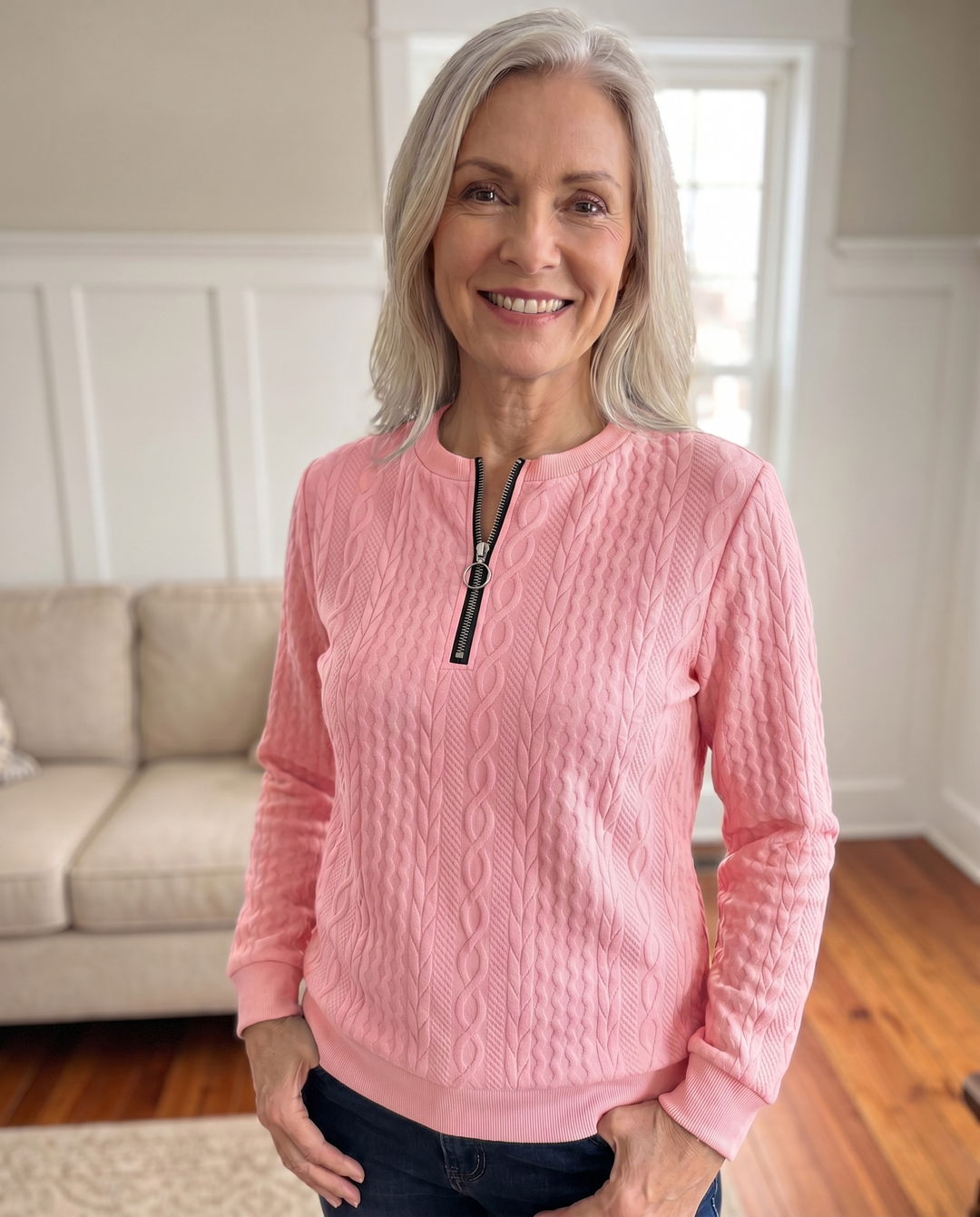 Textured Zipper Sweatshirt – Stylish & Comfy