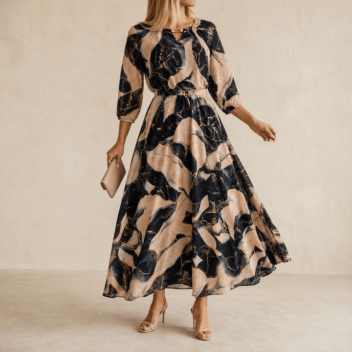 Vivara™ | Women's Marble Gold Chiffon Maxi Dress