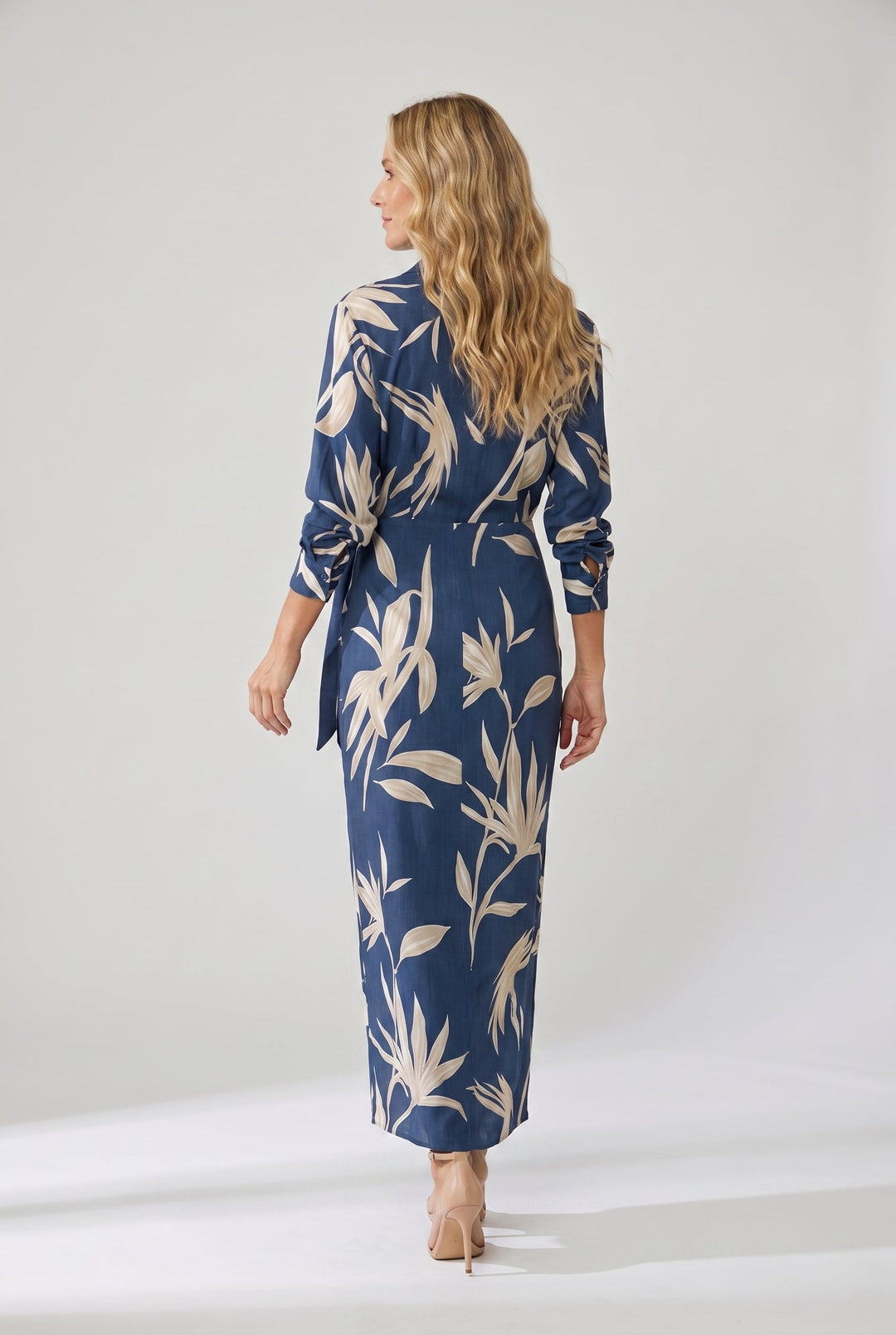 Women's Dress | Leaf Print Maxi Wrap V-Neck